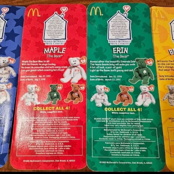 TY Beanie Babies Mcdonalds International Bears Set Of (4) With Errors RARE NIB - Picture 9 of 9